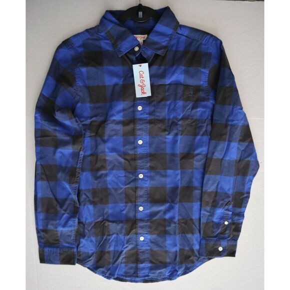 Cat & Jack Boys Sz 2XL (18) Blue/Black Poplin Check L/S Button-Down Shirt - Picture 6 of 7